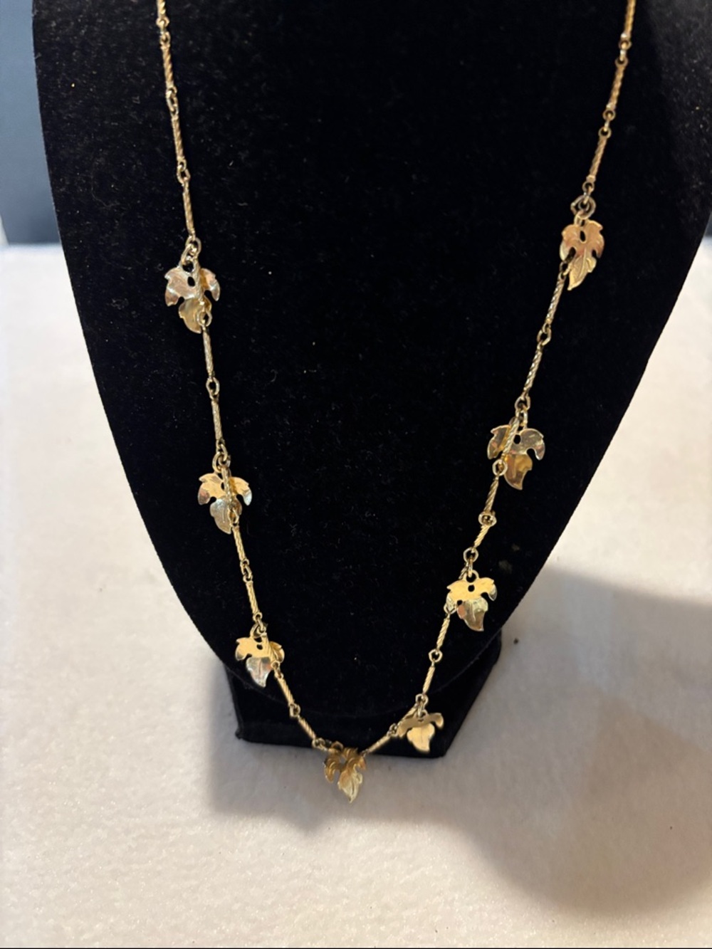 Gold Leaf Drop Station Necklace - Gold tone (Sara Coventry)